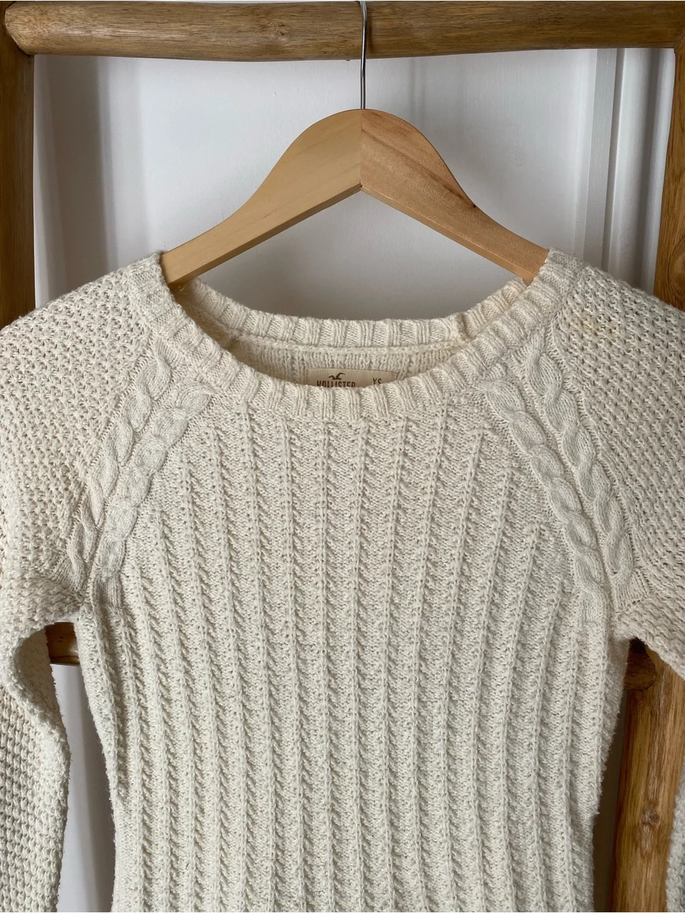 Hollister Cream Cable Knit Textured Sweater Mini Dress Sz XS Long Sleeves Boho